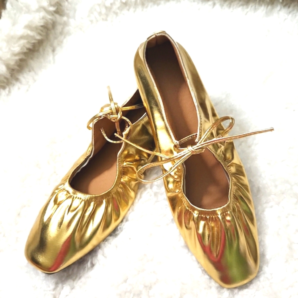 Toe Lace Up Ballet Flats Shoes